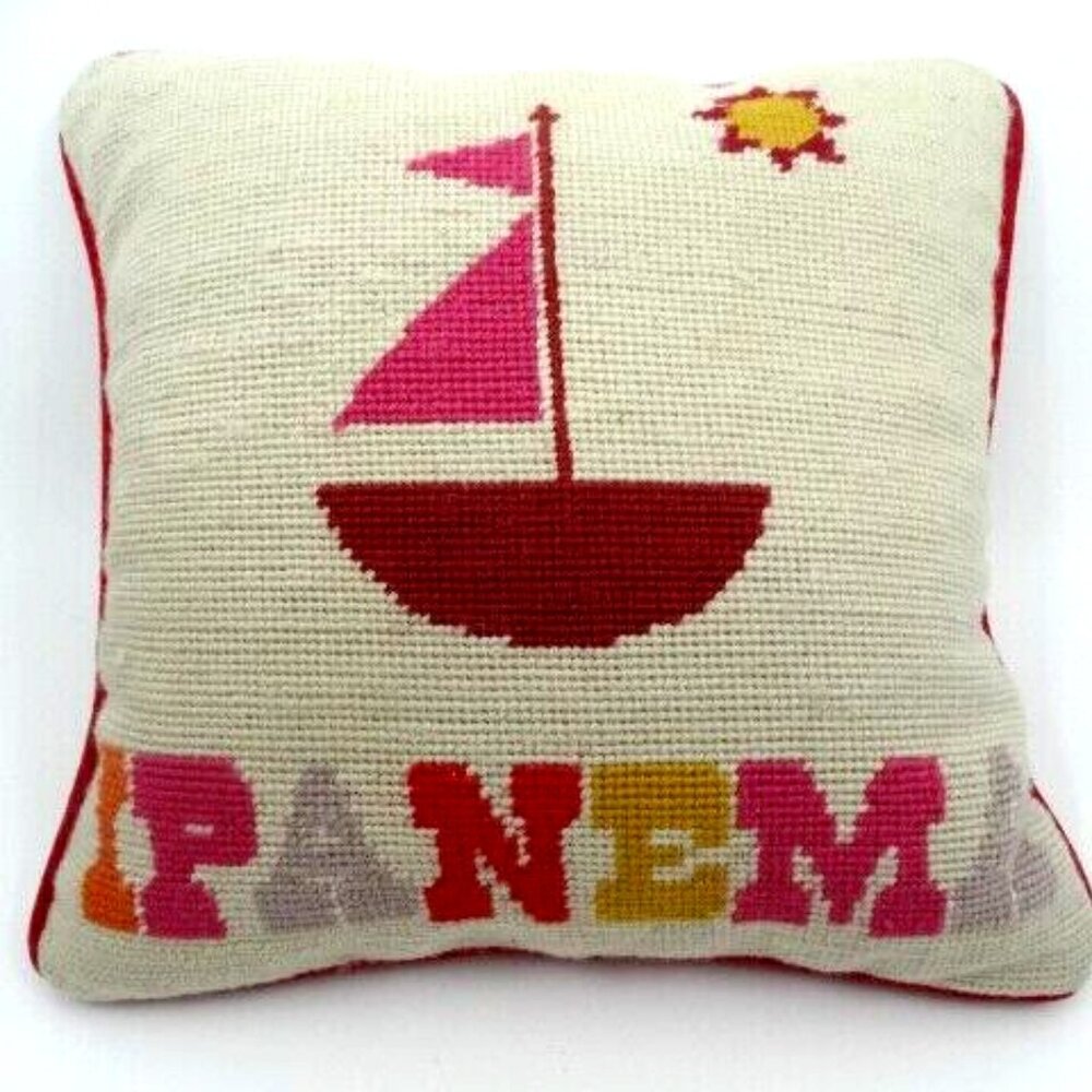 RARE! Jonathon Adler " IPANEMA" Brazil Needlepoint Pillow, 12" x 12" x 4"